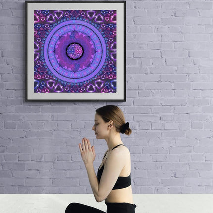 Electro Cosmic Mandala Print Neon Purple Blue Sacred Geometry Wall Art
