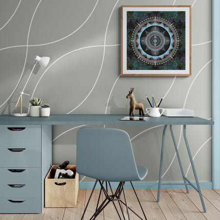 Aquamarin Mandala Kunstdruck: Heilige Geometrie Wanddekoration