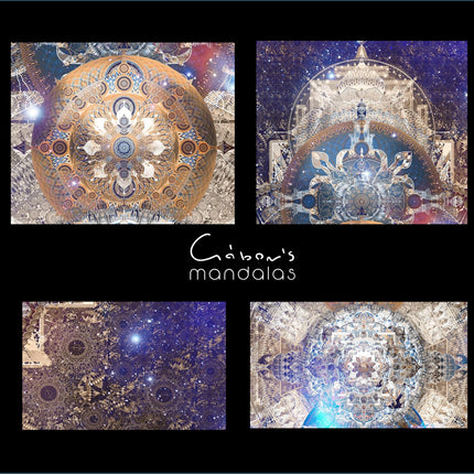 Celestial Wonder Mandala  Cosmic Blue and Gold Wall Art