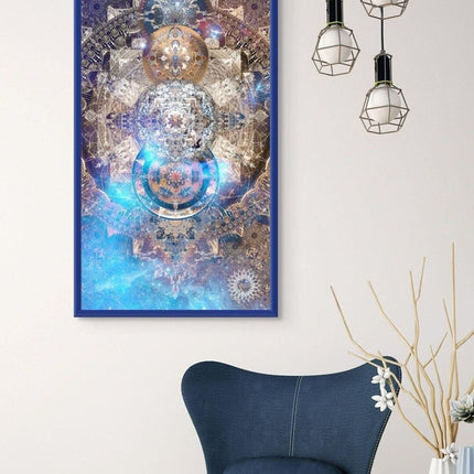 Celestial Wonder Mandala  Cosmic Blue and Gold Wall Art