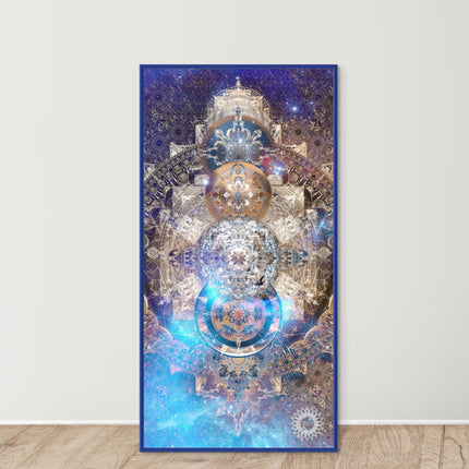 Celestial Wonder Mandala  Cosmic Blue and Gold Wall Art