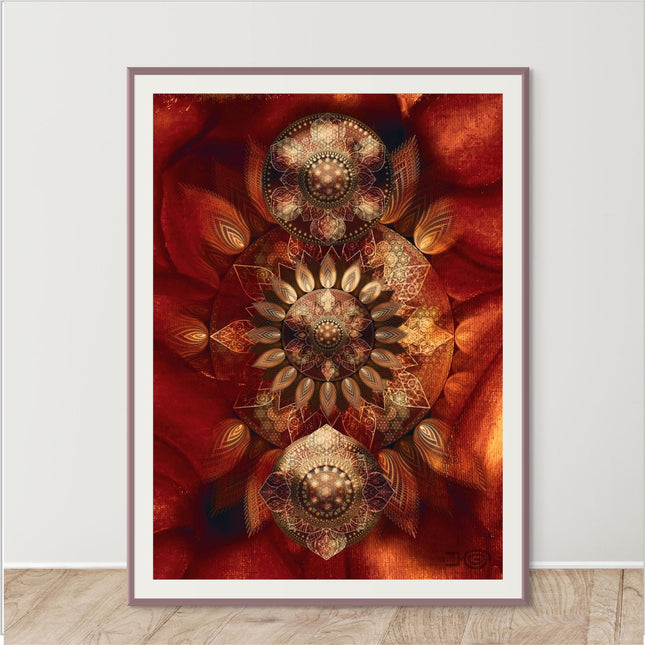 Luminous Bloom - Metallic Sacred Mandala Print, Spiritua Yoga Wall Art, Meditation Living Room Decor
