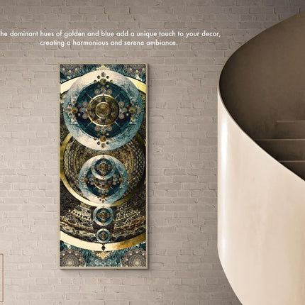 Cosmic Mandala Art Print: Teal Gold Sacred Geometry Wall Art (Vertical/Horizontal)