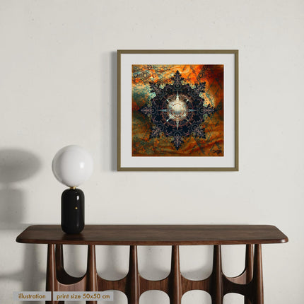 Orange Mandala Wall Art, Large Sacred Geometry Spiritual Print, for Office, Living Room or Meditation Space