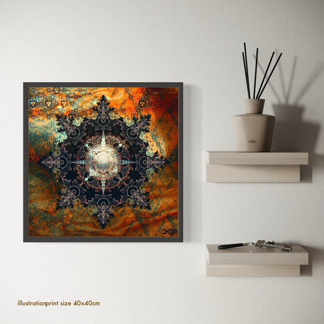 Orange Mandala Wall Art, Large Sacred Geometry Spiritual Print, for Office, Living Room or Meditation Space