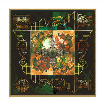 Architectural Mandala Wall Art Print  Green Gold Geometric Home Decor Poster