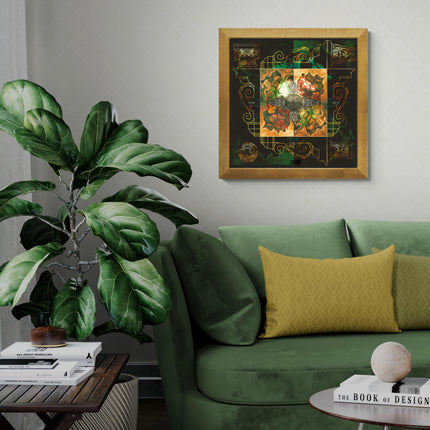 Architectural Mandala Wall Art Print  Green Gold Geometric Home Decor Poster