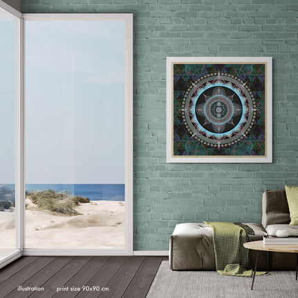 Aquamarin Mandala Kunstdruck: Heilige Geometrie Wanddekoration