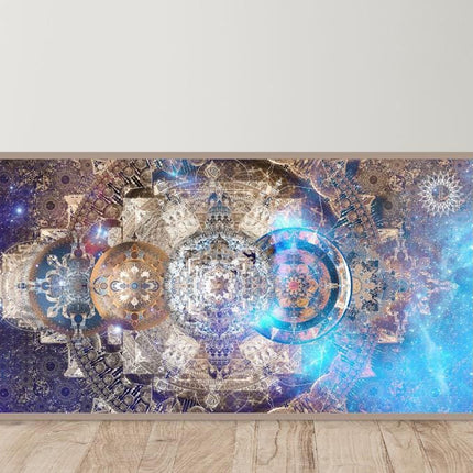 Celestial Wonder Mandala  Cosmic Blue and Gold Wall Art
