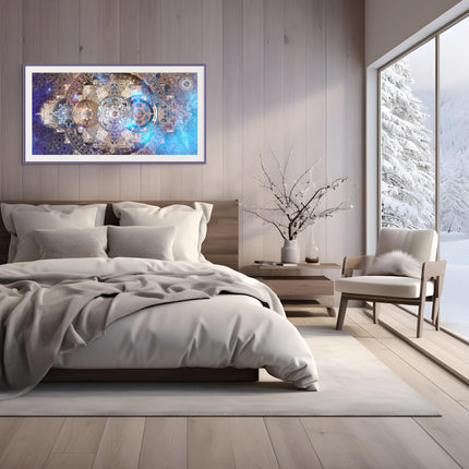 Celestial Wonder Mandala  Cosmic Blue and Gold Wall Art