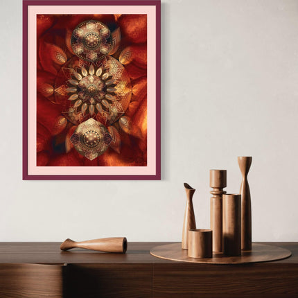 Luminous Bloom - Metallic Sacred Mandala Print, Spiritua Yoga Wall Art, Meditation Living Room Decor