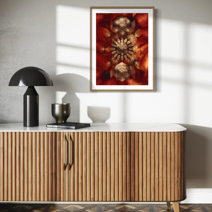 Luminous Bloom - Metallic Sacred Mandala Print, Spiritua Yoga Wall Art, Meditation Living Room Decor