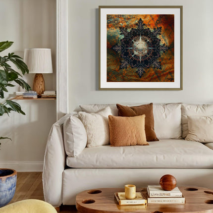 Orange Mandala Wall Art, Large Sacred Geometry Spiritual Print, for Office, Living Room or Meditation Space