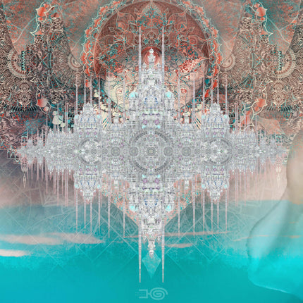 Sacred Geometry Castle Print  Aqua Blush Mandala Wall Art (Print Only)