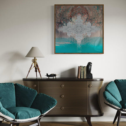 Sacred Geometry Castle Print  Aqua Blush Mandala Wall Art (Print Only)