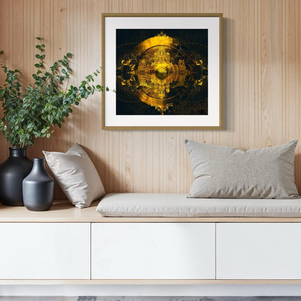 Golden Shield Mandala Art Print: Sacred Geometry Wall Decor