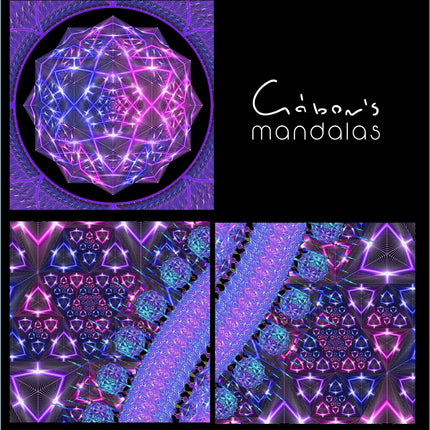 Electro Cosmic Mandala Print Neon Purple Blue Sacred Geometry Wall Art