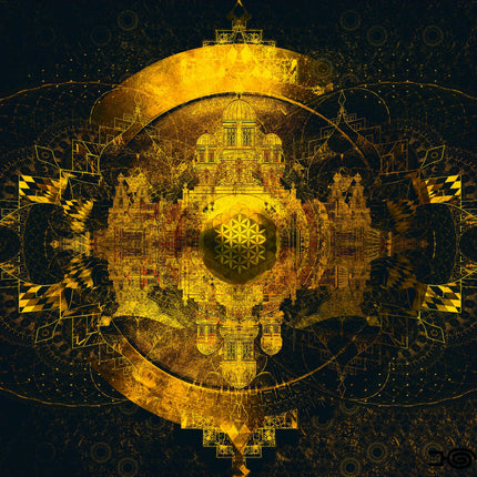 Golden Shield Mandala Art Print: Sacred Geometry Wall Decor