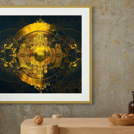 Golden Shield Mandala Art Print: Sacred Geometry Wall Decor