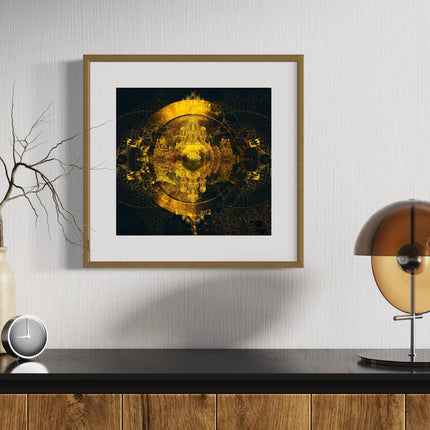 Golden Shield Mandala Art Print: Sacred Geometry Wall Decor