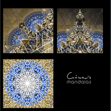 Golden Midnight Mandala Wall Art  Sacred Geometry Boho Print Blue Gold