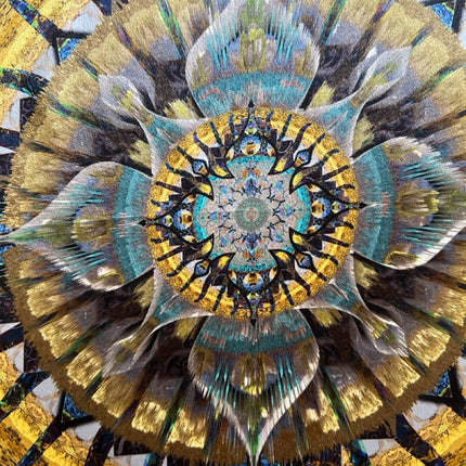 Cosmic Lotus Mandala Silk Scarf - Psychedelic Neon Art Italian Satin Square Luxury Designer Bohemian Accessory