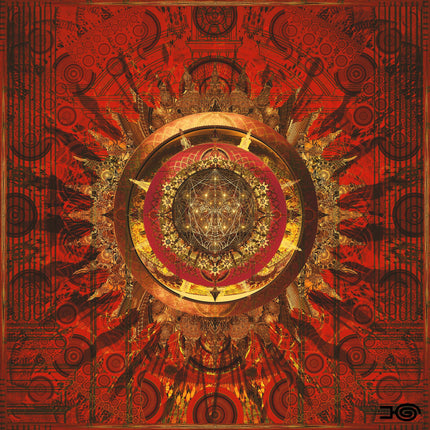 Golden Crimson Portal  Red and Gold Sacred Geometry Mandala Wall Art