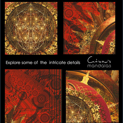 Golden Crimson Portal  Red and Gold Sacred Geometry Mandala Wall Art