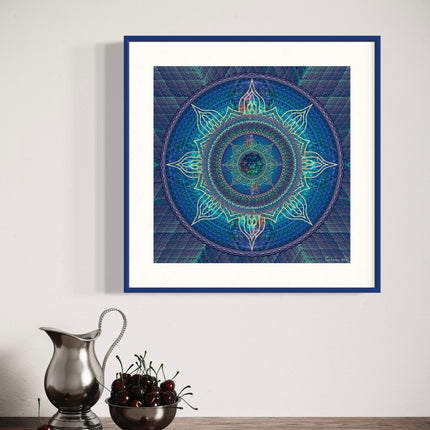 Blue Dream Mandala Art: Sacred Geometry Print on Metallic Paper