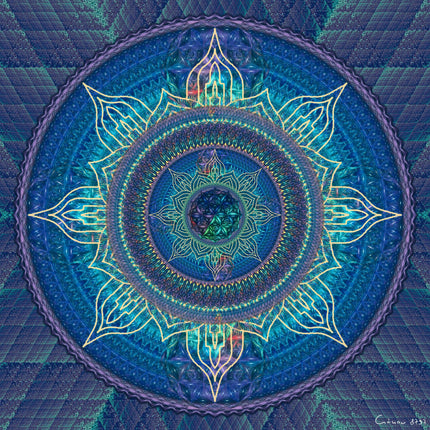 Blue Dream Mandala Art: Sacred Geometry Print on Metallic Paper