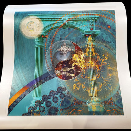 Atlantis Temple of Light  Turquoise & Gold Mandala Portal Sacred Geometry Wall Decor