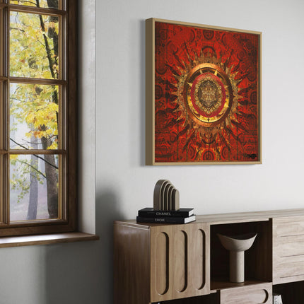 Golden Crimson Portal  Red and Gold Sacred Geometry Mandala Wall Art