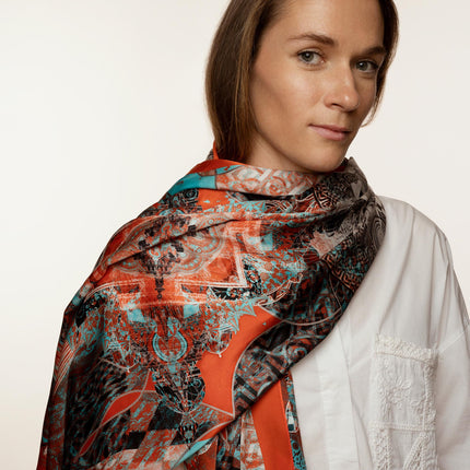 Boho Mandala Silk Scarf, Mandala Art Shawl, Limited Edition Italian Design Gift for Her