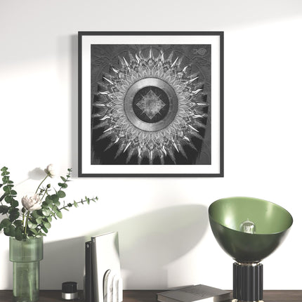 Black and Silver Mandala Print: Geometric Boho Zen Wall Art