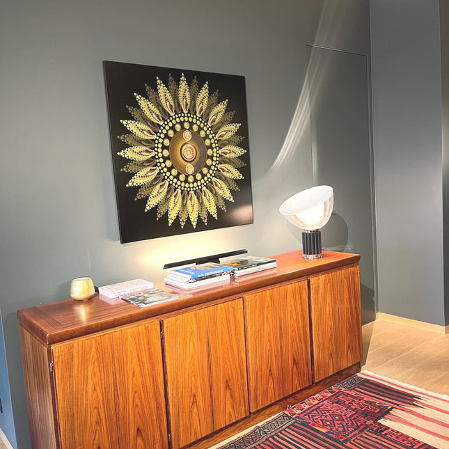 Cosmic Sunflower Mandala: Green Sun Mandala Art Print, Sacred Geometry Wall Decor