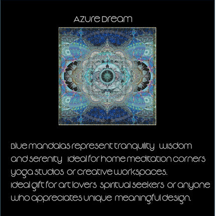 Azure Blue Mandala Art Print: Spiritual Meditation Decor, Hahnemühle Metallic Paper