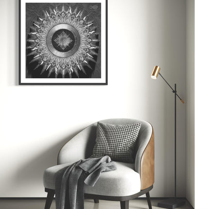 Black and Silver Mandala Print: Geometric Boho Zen Wall Art