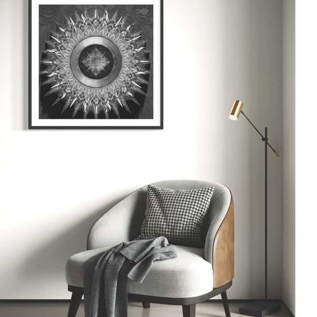 Black and Silver Mandala Print: Geometric Boho Zen Wall Art