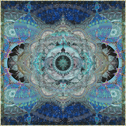 Azure Blue Mandala Art Print: Spiritual Meditation Decor, Hahnemühle Metallic Paper