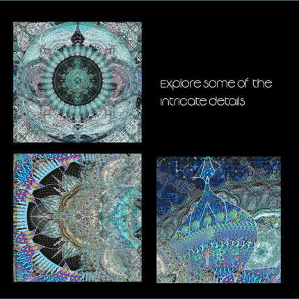 Azure Blue Mandala Art Print: Spiritual Meditation Decor, Hahnemühle Metallic Paper