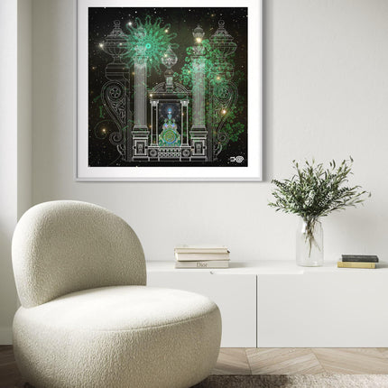 Celestial Temple Portal  Emerald Mandala Wall Art, Architecture Green Wall Decor