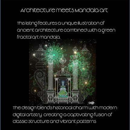 Celestial Temple Portal  Emerald Mandala Wall Art, Architecture Green Wall Decor
