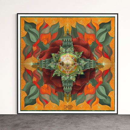 Orange Mandala Art Print, Mixed Media Collage, Boho Wall Decor