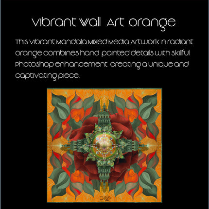 Orange Mandala Art Print, Mixed Media Collage, Boho Wall Decor