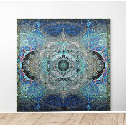 Azure Blue Mandala Art Print: Spiritual Meditation Decor, Hahnemühle Metallic Paper