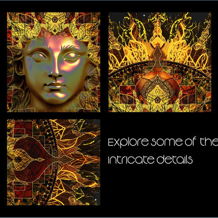 Golden Sun Mandala Print, Sacred Geometry Cosmic Wall Art, Boho Home Decor