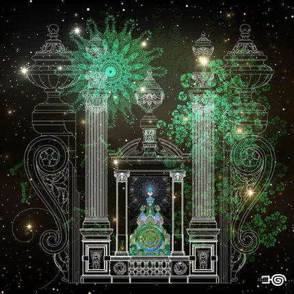 Celestial Temple Portal  Emerald Mandala Wall Art, Architecture Green Wall Decor