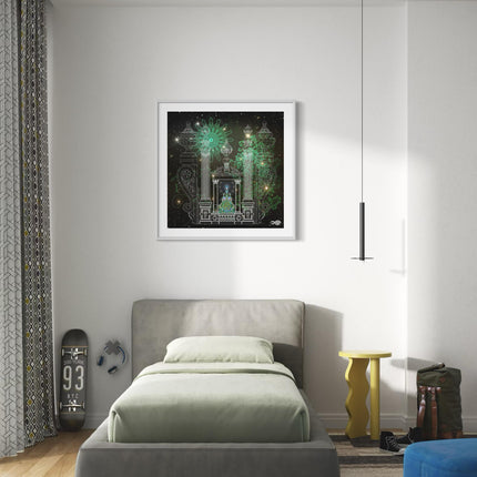 Celestial Temple Portal  Emerald Mandala Wall Art, Architecture Green Wall Decor