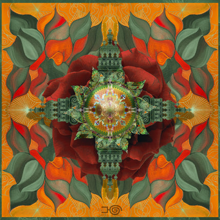 Orange Mandala Art Print, Mixed Media Collage, Boho Wall Decor