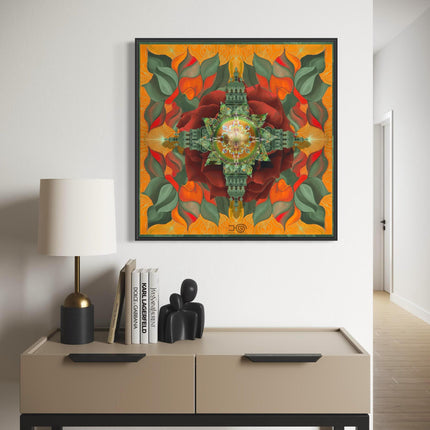 Orange Mandala Art Print, Mixed Media Collage, Boho Wall Decor